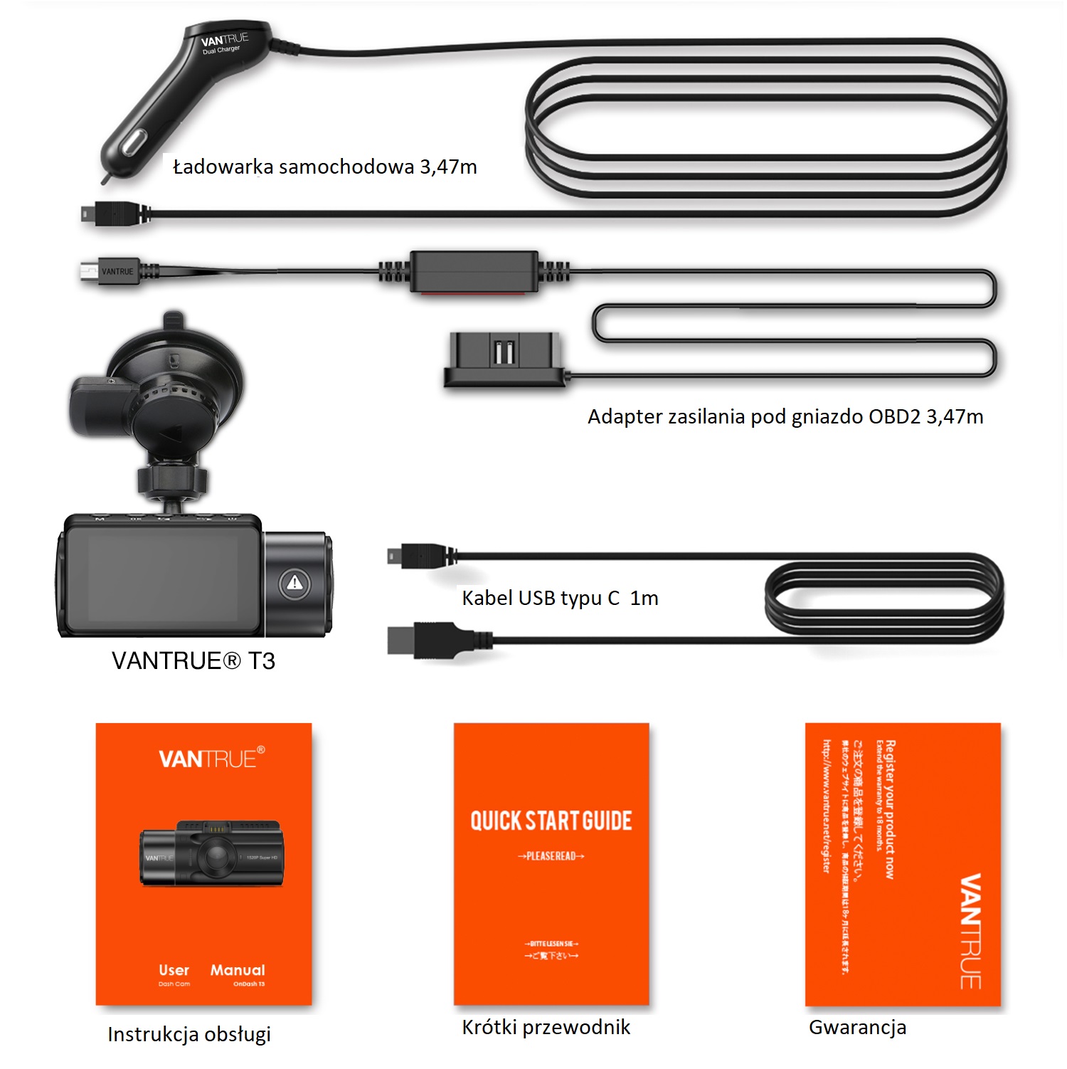 montaż wideorejestratora vantrue t3 zestaw