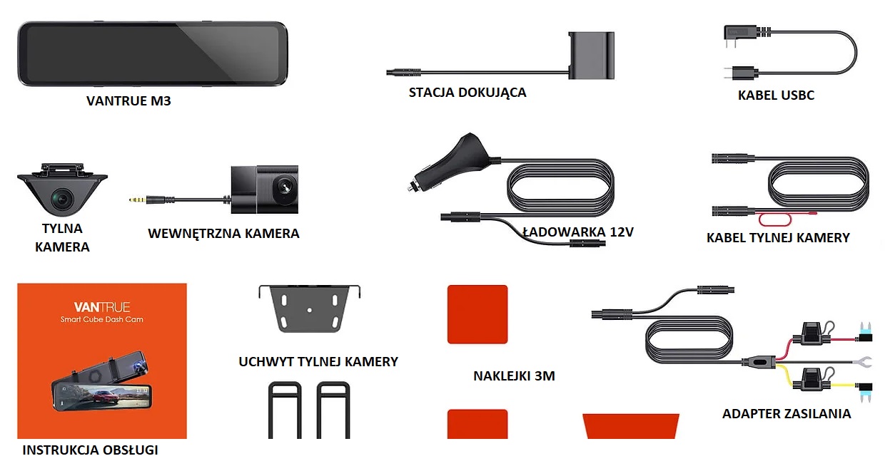 vantrue m3 zestaw zawiera